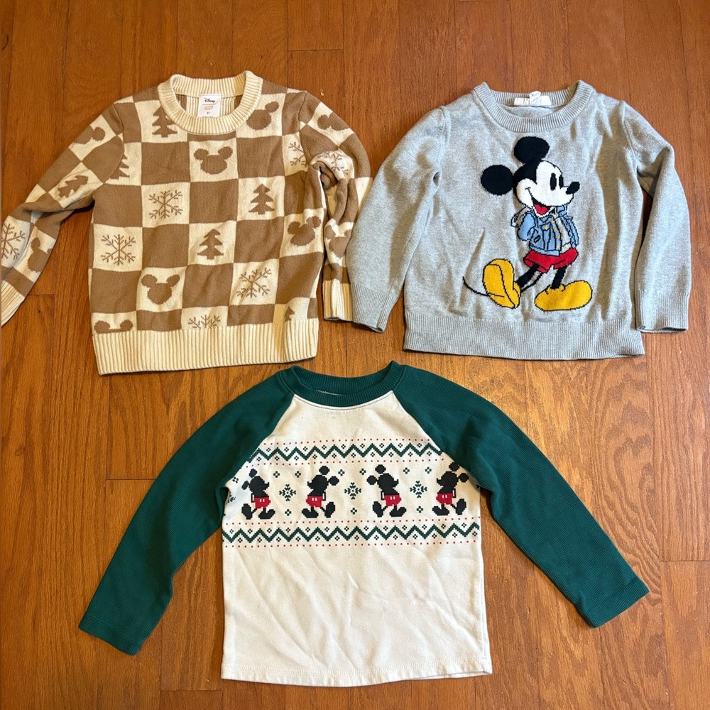Disney Kids Mickey Mouse Sweater Trio - Gray, Cream, Green